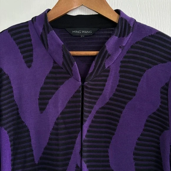 Ming Wang Purple Zebra Striped Knit Jacket Cardigan Medium - Picture 2 of 9